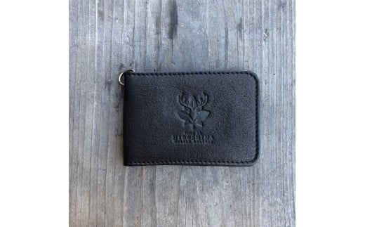 広島ジビエレザー 東広島産天然鹿革二つ折りID/パスケース 免許証入れやマイナンバーカード入れにも【01ブラック】