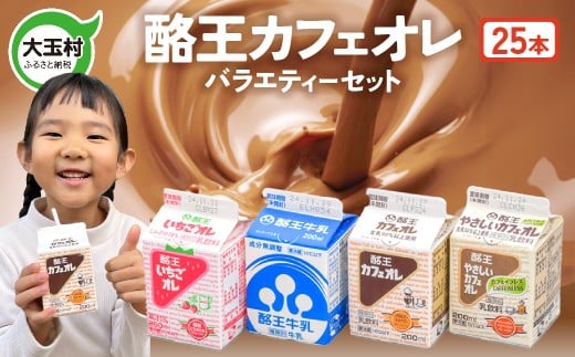 酪王バラエティセット 200ml×25本セット | 福島県 大玉村 生乳 牛乳 こども キッズ ミルク カフェオレ カフェ コーヒー いちごオレ 飲みきり ご当地 福島県 大玉村 | pl-va-200ml-25s