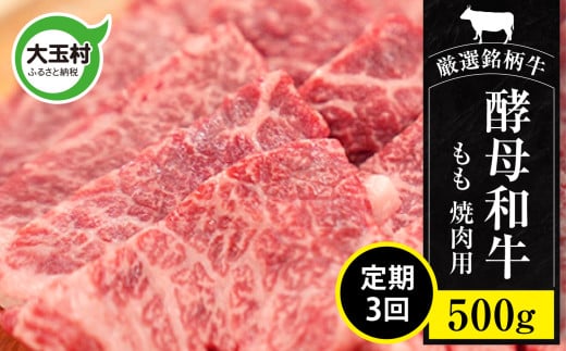 [定期便3回][寄附額改定]あだたら酵母牛( 焼肉 用 ) もも 焼肉 500g 計3回(1.5kg) [02117] 牛肉 肉 和牛 黒毛和牛 国産 焼肉 福島県 大玉村 鉄板焼 牛 もも肉 モモ肉 モモ