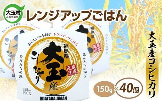 パックご飯 150g コシヒカリ × 40個 | パックライス レンジアップご飯 こしひかり 1合 アウトドア キャンプ 湯せん可 非常食 保存食 米 災害 備蓄 小分け 簡単 便利 時短 レンチン ごはん ご飯 福島県 大玉村 | as-pr40-R6