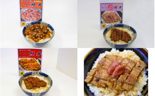 かんたん鰻丼 3種食べ比べセット(かんたん鰻丼・ぶっかけ鰻丼・かんたん鰻丼(梅味)各1人前) / 和歌山 田辺市 国産 国産鰻 鰻 うなぎ 鰻丼 うな丼 簡単 お手軽 かんたん 食べ比べ 土用の丑の日 冷凍[ots012]