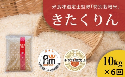 【北海道 農家直送!米食味鑑定士 三ツ星お米マイスター 栽培 監修 定期便】舟山農産 令和7年産特別栽培米きたくりん 10kg×6回コース
