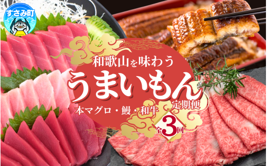 【3ヶ月定期便】和歌山うまいもん定期便 国産うなぎ・高級和牛・本マグロの人気返礼品を3回お届け! / ウナギ 鰻 牛肉 黒毛和牛 熊野牛 鮪 まぐろ 70000円 7万円 人気 豪華 贈答 贈り物 ご褒美 お祝い ギフト プレゼント 【tkb300】