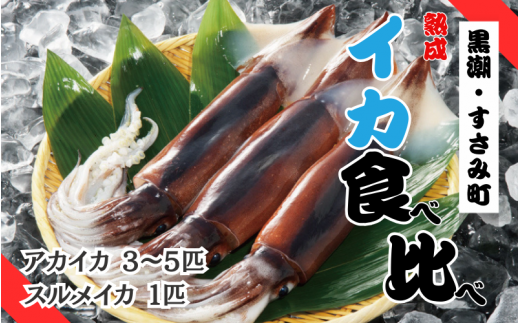すさみの熟成イカ 食べ比べセット アカイカ3~5匹(約350~400g)スルメイカ1匹(約300~400g前後)/いか 烏賊 刺身 ゲソ 冷凍【gyg132C】