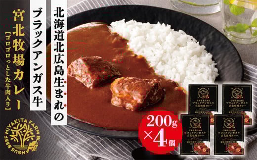 北海道北広島産 ブラックアンガス牛 宮北牧場カレー 800g（200g×4箱）ビーフカレー
