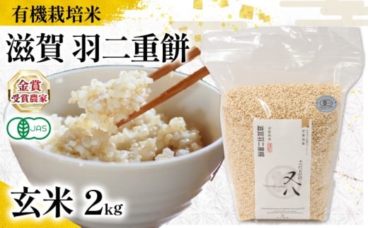 【 オーガニック米 】 新米 羽二重餅 玄米 2kg ( 令和7年産 先行予約 有機JAS 認証米 オーガニック米 有機栽培米 玄米 お米 十六代目米師又八 謹製 ブランド 米 rice ご飯 内祝い もちもち 国産 送料無料 滋賀県 竜王 ふるさと納税 )