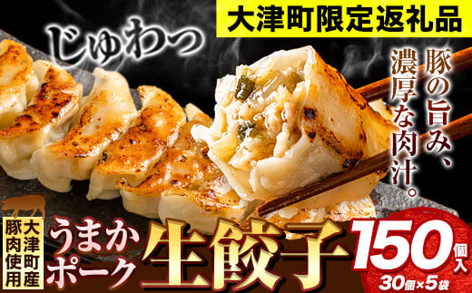 餃子 うまかポーク生餃子 150個(30個×5袋) 大津町限定返礼品《30日以内に出荷予定(土日祝除く)》冷凍餃子 ギョウザ 大津町産豚肉使用 九州産キャベツ使用(大津町産含む)皮モチモチ 肉汁溢れる タレ付き 豚肉 ぶたにく ブタ肉 小分け 国産 ポーク 国産豚肉 国産豚 ミンチ 豚肉ミンチ 豚餃子 ぶたぎょうざ 豚肉餃子 国産餃子 九州産豚肉 九州餃子 豚挽き肉 ひき肉餃子 ひき肉