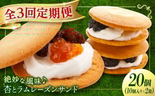 【全3回定期便】 お菓子 杏とラムレーズンサンド 10個入り×2  あんず 杏子 おやつ 菓子 お茶 レーズン ぶどう 葡萄 レーズンサンド アフタヌーンティー 紅茶 ティータイム お菓子 甘味 スイーツ 人気 おすすめ 美味しい グルメ お取り寄せ ギフト 贈り物 プレゼント セット 詰め合わせ 洋菓子 焼き菓子 広島 定期便 大人な味 広島県福山市/有限会社勉強堂 [BAFL019]