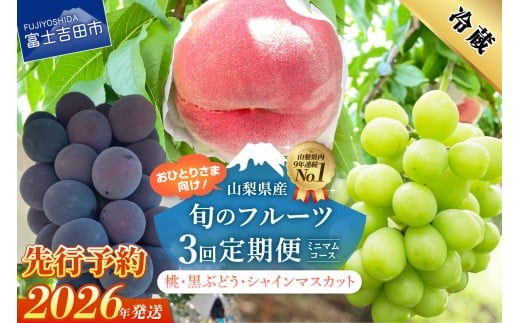【2026年発送 先行予約】【3回定期便】厳選 旬のフルーツ定期便（桃3玉・黒ぶどう1房・シャインマスカット1房）