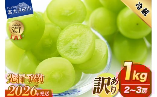 【2026年発送 先行予約】訳あり シャインマスカット1kg（2～3房） フルーツ シャインマスカット 果物 旬 ぶどう 山梨 富士吉田市