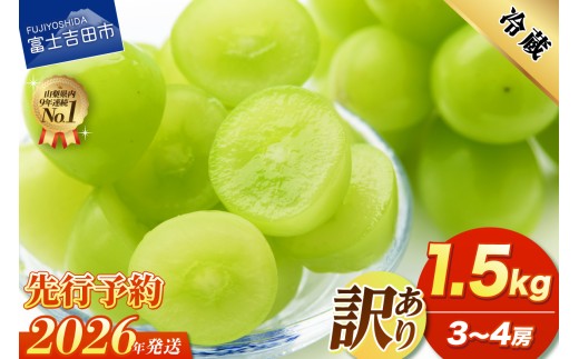 【2026年発送 先行予約】訳あり シャインマスカット1.5kg（3～4房） フルーツ シャインマスカット 果物 旬 ぶどう 山梨 富士吉田