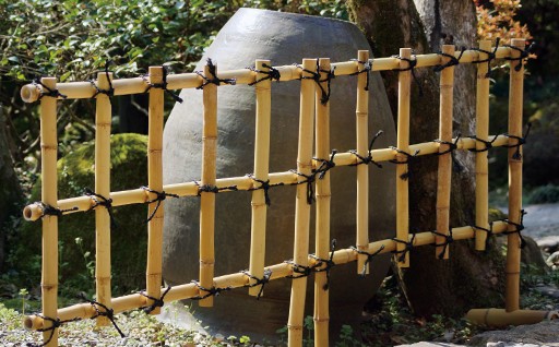 竹家具専門店【梅里竹芸】竹垣（埋め込み用）2個＜3-5＞