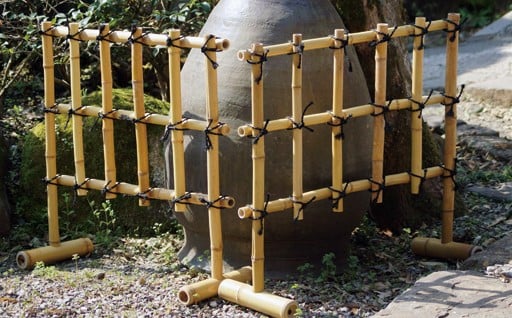 竹家具専門店【梅里竹芸】竹垣（足付き）2個＜3.5-2＞★