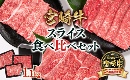 [12月発送]宮崎牛 肩ロース&赤身スライス 3種食べ比べセット1.1kg 牛肉 すき焼き しゃぶしゃぶ ブランド牛 ミヤチク 内閣総理大臣賞4連覇 すき焼き肉 [2.5-39]年内発送 年内配送 年内お届け