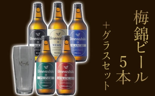 梅錦 ビール 5本 グラス セット 330ml うめにしき 5種 お歳暮 ギフト 飲み比べ ピルスナー ボック アロマティックエール ヴァイツエン ブロンシュ ふるさと納税 送料無料 【四国中央市 紙のまち 日本一】