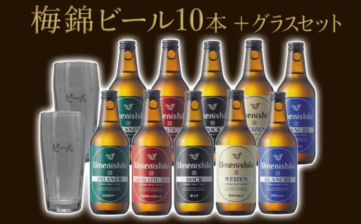 梅錦 ビール 10本 グラス セット 330ml うめにしき 5種 お歳暮 ギフト 飲み比べ ピルスナー ボック アロマティックエール ヴァイツエン ブロンシュ ふるさと納税 送料無料 【四国中央市 紙のまち 日本一】