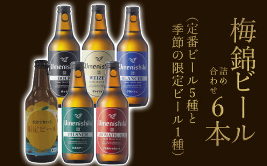 梅錦 ビール 6本 セット 330ml うめにしき 6種 お歳暮 ギフト 飲み比べ 季節 限定 ピルスナー ボック アロマティックエール ヴァイツエン ブロンシュ ふるさと納税 送料無料 【四国中央市 紙のまち 日本一】