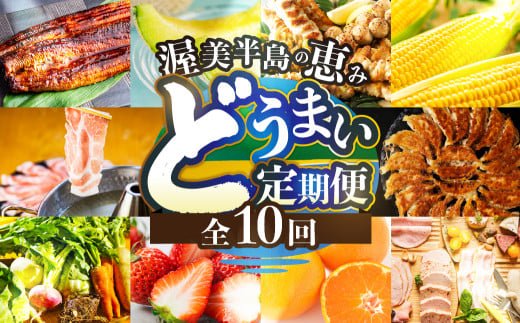 渥美半島の恵み どうまい 定期便 全10回( 野菜 セット いちご 餃子 焼き鳥 うなぎ とうもろこし みかん メロン 豚肉 ハム ソーセージ ) 青うなぎ 名古屋コーチン マスクメロン ご当地 人気 頒布会