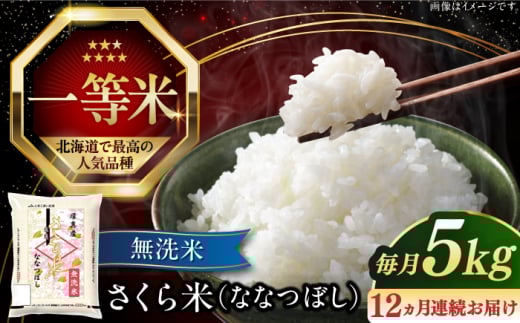 [全12回定期便][無洗米][新米 令和7年産]さくら米(ななつぼし)5kg[厚真町][とまこまい広域農業協同組合] 米 定期印 1年 12ヵ月 お米 無洗米 白米 ななつぼし 北海道 [AXAB010]