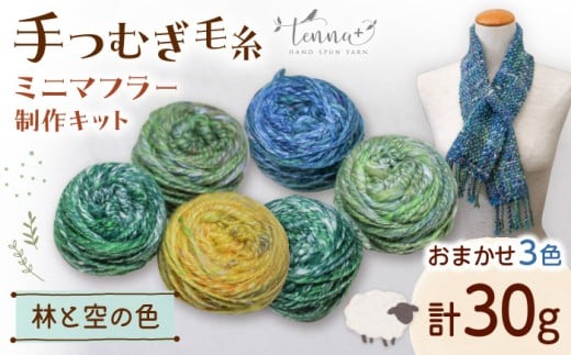 手つむぎ毛糸 ミニマフラー 製作キット 林と空の色セット《厚真町》【tenna+】 手つむぎ 手紡ぎ 手紡ぎ毛糸 毛糸 ウール 羊毛 手芸 手づくり ハンドメイド 北海道 [AXAY002]