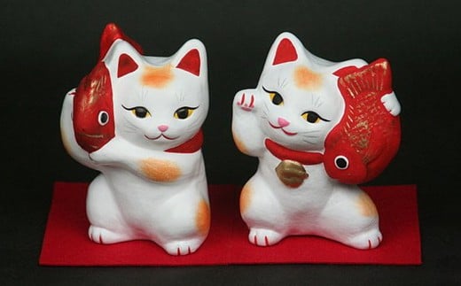 招き猫セット 土人形 人形 招き猫 セット 縁起物 記念品 インテリア 贈り物 【013_1521】