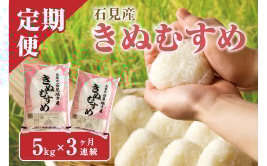 【令和7年産】【定期便】石見産「きぬむすめ」（５ｋｇ×３回コース）＜2025年11月より配送開始＞ 米 お米 精米 白米 玄米 きぬむすめ お取り寄せ 特産 定期 3回 【058_1816】