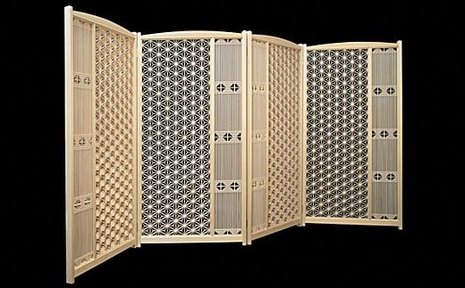 空間を彩る組子屏風麻の葉(2連) 屏風 伝統技術 職人の技 贈り物 贈答 【031_1971】