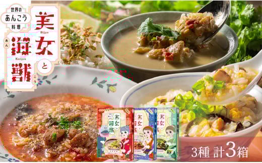 美女と海獣 あんこう 中華風粥 リゾット グリーンカレー 3種 計3箱 アンコウ 浜田港 あんこう料理 国産あんこう スープ レトルト セット 【145_2073】