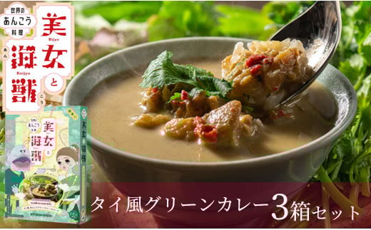 美女と海獣 タイ風あんこうグリーンカレーのスープ 3箱セット 惣菜 加工品 スープ スープカレー グリーンカレー あんこう 【145_2074】