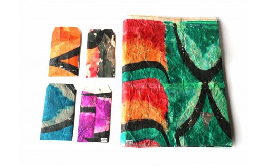 蛇胴古紙商品 Bセット ブックカバー A4ファイル ポチ袋 セット 縁起物 石見神楽 実使用 【152_1926】