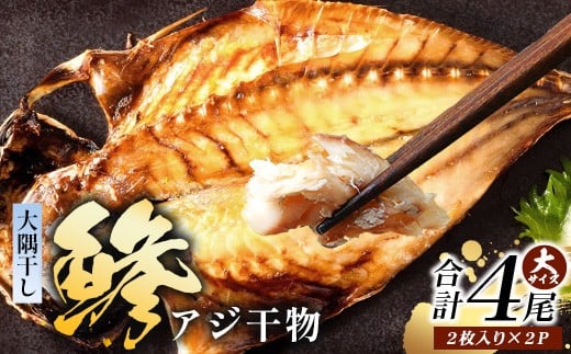 鹿児島県産 アジ 干物 大サイズ (2枚×2パック)  ≪合計4枚≫［1枚 約22～25センチ］PT-2 | 開き 大隅干し 冷凍 国産 鯵 ひもの  魚 さかな 海鮮 新鮮 瞬間冷凍 産地直送 鹿児島県 南大隅町 ピットスリー