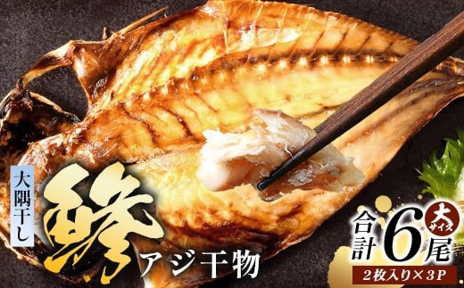 鹿児島県産 アジ 干物 大サイズ (2枚×3パック) ≪合計6枚≫［1枚 約22～25センチ］PT-3 | 開き 大隅干し 冷凍 国産 鯵 ひもの  魚 さかな 海鮮 新鮮 瞬間冷凍 産地直送 鹿児島県 南大隅町 ピットスリー