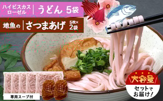 ハイビスカスローゼルうどん(5袋)と地魚のさつまあげ(5枚×2袋)セット CB7015 |麺 食品 加工食品 人気 おすすめ 送料無料 うどん ハイビスカス さつまあげ だし セット 本土最南端 南大隅町 鹿児島県 めん