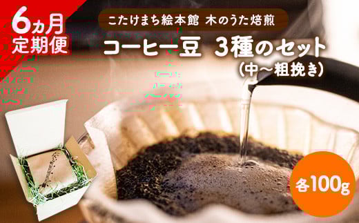 【6ヶ月定期便】コーヒー豆3種のセット 各100g(中~粗挽き) 計300g 旬のおすすめ豆 エチオピア・モカ オリジナルブレンド こたけまち絵本館木のうた《お申込み月の翌月から出荷開始》