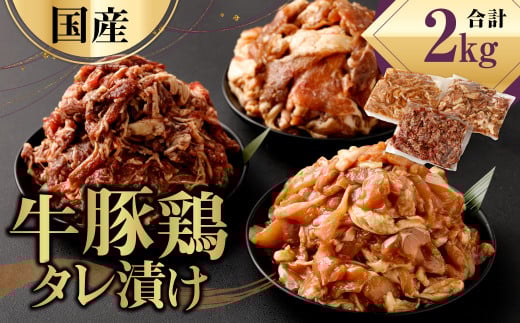 国産 牛 豚 鶏 タレ漬け 計2kg 牛肉 豚肉 鶏肉 お肉 焼肉 小分け