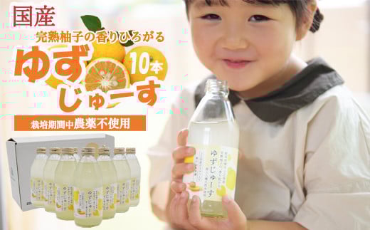 S10-38 「ゆずの里上之保」ゆずじゅーす 10本セット ～無農薬の柚子を使った地元で人気のジュース～ 柚子ジュース 飲料