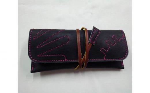 No.090 グローブの革製 マルチペンケースBKP / 筆箱 手作り レザー 大阪府