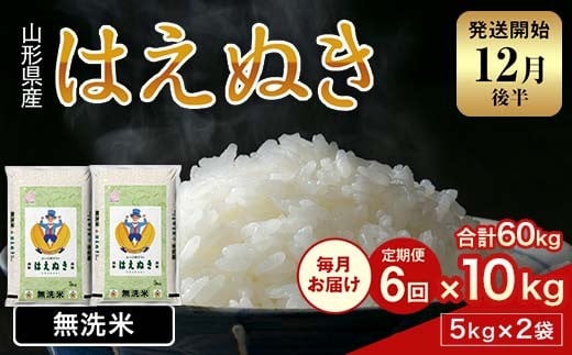 FYN2-006 【6回定期便・12月後半発送】令和7年産 新米 山形県産 はえぬき 10kg 2025年 お米 米 米米 ごはん ご飯 白米 国産 ブランド米 節水 時短 冷めてもおいしい お取り寄せ 食品 山形県 西川町 月山