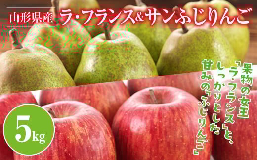 FYN9-384 山形県産 ラ・フランス サンふじりんご 詰合せ 5kg 2025年11月中旬から順次発送 洋梨 ラフランス 林檎 りんご リンゴ 秋果実 果物 くだもの フルーツ 自宅用 産地直送 期間限定 山形県 西川町 月山