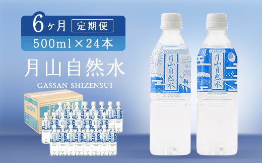FYN9-730 【定期便】月山自然水500ml×24本×6ヶ月コース 天然水 国産 備蓄 防災 保存 ペットボトル ナチュラル 山形県 西川町