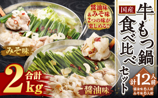 【2025年12月発送】国産 牛もつ鍋 12人前 ちゃんぽん 2つの味が楽しめる 濃縮スープ付(醤油味 & みそ味)