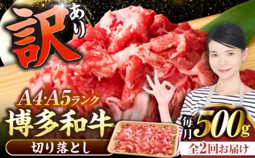 【全2回定期便】【訳あり】【A4〜A5ランク】博多和牛 切り落とし 500g《豊前市》【株式会社木村食品】国産 黒毛和牛 牛丼 肉じゃが [VDZ044]