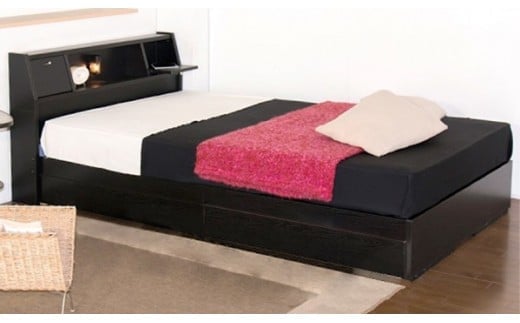 【組立サービス付】K333 セミダブルサイズベッド 国産ポケットコイルマットレス(108618)付(ブラック)(1293)