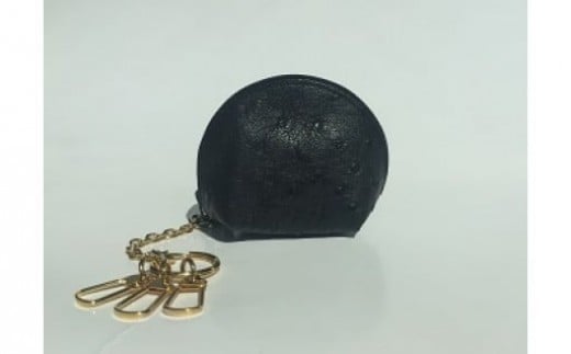 オーストリッチコインケース （ 黒 ） 高級本革 小銭入れ キーホルダー付き コインケース 上質 オーストリッチレザー 使用 オーストリッチ ダチョウ ダチョウ革 本革 コンパクト 便利 チャック式コインケース 茨城県 石岡市 (C05-014)