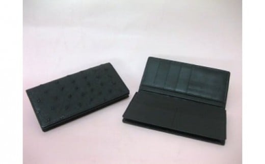 オーストリッチ 長財布（黒） 高級皮革 丈夫 柔らか 上質 風合い 本革 財布 オーストリッチ 高級品 牛革 内側加工 シンプルデザイン ビジネス オーストリッチレザー 使用 オーストリッチ ダチョウ ダチョウ革 ギフト プレゼント 茨城県 石岡市 (C05-017)