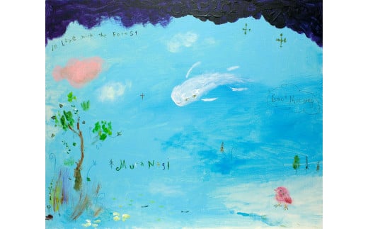 ムラナギ絵画作品No.993『水辺の朝』 一点物 アクリル原画 幻想世界 アート作品 F12キャンバス仕様 壁掛け 棚置き 可能 絵 作品 アート 芸術品 コレクション 原画 飾り インテリア 茨城県 石岡市 (F10-008)