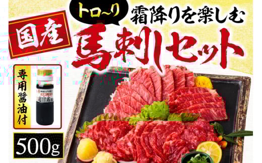 馬刺し 国産 サシが決め手の 「 トロ～り馬刺しセット 」 約500g | 肉 にく お肉 おにく 馬 馬肉 馬刺 霜降り 大トロ 中トロ 馬刺し専用醤油 セット 熊本県 玉名市