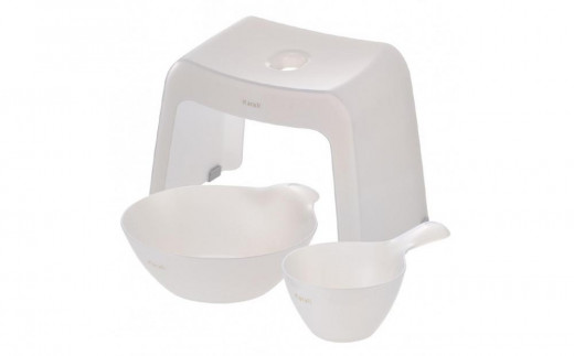 【アウトレット】カラリお風呂セット30H【ミルキーホワイト】（浴用品：湯おけ・手おけ・腰かけ30H）