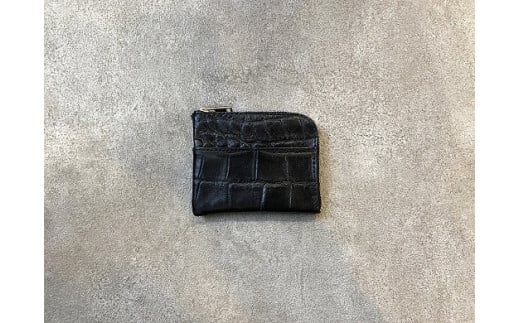J-36 Ｌ型ミニウォレット（財布）【牛革（ラックスクロコ）】ブラック
