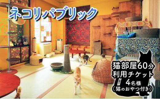 チケット 東京 猫部屋60分利用チケット猫用おやつ付き(4名様) 猫 ネコ ねこ カフェ 保護猫カフェ 動物 ふれあい 利用チケット 利用券 体験 商品券 入場券 おやつ 里親 文京区 東京都[№5338-0202]